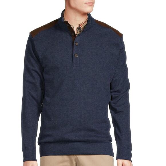 Cremieux Classic $95 XL French Rib Mock Neck 1/4 Button Cotton Pullover Sweater - Picture 1 of 11